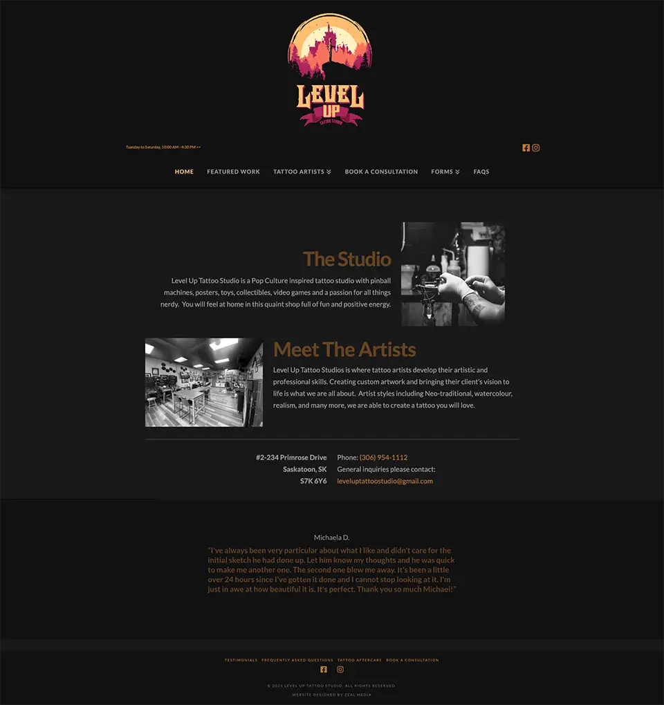 Tattoo Studio Web Design